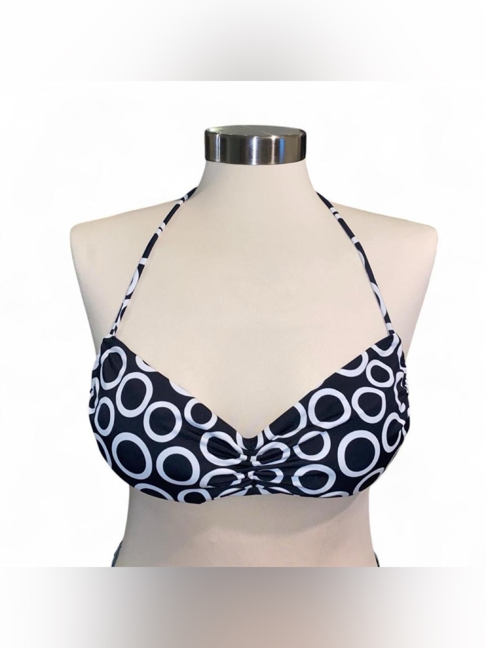 Victoria's Secret Black & White Circle-Print Halter Bikini Top